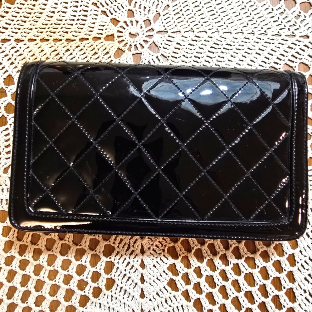 Ande" Black Quilted Patent Leather Clutch, women's vintage purse